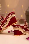 House Of Vian Red Beads, Stones, Mirrors Sehar Embrodiered Wedges Online at Aza Fashions House Of Vian_Red Beads, Stones, Mirrors Sehar Embrodiered Wedges _Online_at_Aza_Fashions