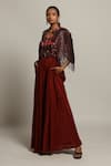 Sejal Kamdar_Maroon Gajji Silk And German Satin Cutdana Jumpsuit With Cropped Jacket _Online_at_Aza_Fashions