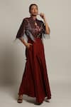 Buy_Sejal Kamdar_Maroon Gajji Silk And German Satin Cutdana Jumpsuit With Cropped Jacket _Online_at_Aza_Fashions