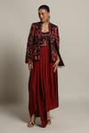 Buy_Sejal Kamdar_Maroon Gajji Silk And German Satin Floral Jacket & Dhoti Skirt Set  _Online_at_Aza_Fashions