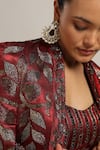 Buy_Sejal Kamdar_Maroon Gajji Silk And German Satin Floral Jacket & Dhoti Skirt Set  