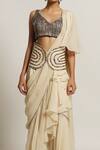 Sejal Kamdar_Beige Organza Embroidery Cutdana Ruffle Pant Saree With Blouse _Online_at_Aza_Fashions