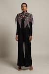 Sejal Kamdar Black Silk, Satin, Gingham Embroidery Mandarin Jumpsuit With Embellished Jacket Online at Aza Fashions Sejal Kamdar_Black Silk, Satin, Gingham Embroidery Mandarin Jumpsuit With Embellished Jacket _Online_at_Aza_Fashions
