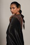 Sejal Kamdar_Black Organza Embellished Cut Pipe Boat Neck Yoke Kaftan _Online_at_Aza_Fashions