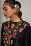 Shop_Sejal Kamdar_Black Organza Embellished Cut Pipe Boat Neck Yoke Kaftan _Online_at_Aza_Fashions