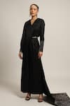Buy_Sejal Kamdar_Black German Satin Embellished Cut Pipe V Neck Draped Jumpsuit _Online_at_Aza_Fashions