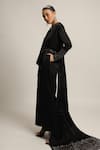 Sejal Kamdar_Black German Satin Embellished Cut Pipe V Neck Draped Jumpsuit _at_Aza_Fashions