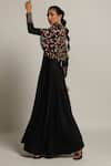 Sejal Kamdar_Black Gajji Silk Embellished Cut Pipe V Neck Cape Jumpsuit _Online_at_Aza_Fashions