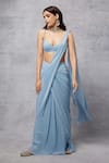 Senren by Eshana Raut_Blue Lycra Deep V Neck Pre-draped Glitter Finish Saree With Blouse _Online_at_Aza_Fashions