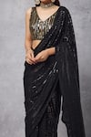 Senren by Eshana Raut_Black Blouse Net Embellished Sequin V Neck Pre-draped Saree With  _Online_at_Aza_Fashions