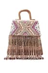 Born Flash_Multi Color Beads, Tassels Seraphim Ombre Embellished Leather Bag _Online_at_Aza_Fashions