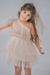 Darleen Kids Couture_Peach Satin, Net, Taffeta Sequins, Embroidery Serene One Shoulder Dress _Online_at_Aza_Fashions