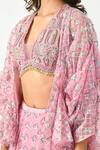 Buy_Moledro_Pink Blouse Zari Chanderi Brocade, Cape Organza, Miya Embroidered Set _Online_at_Aza_Fashions