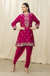 JAYANTI REDDY_Pink Silk Embroidery Aari Round Tunic Dhoti Pant Set  _at_Aza_Fashions