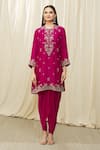 Shop_JAYANTI REDDY_Pink Silk Embroidery Aari Round Tunic Dhoti Pant Set  _Online_at_Aza_Fashions