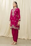 JAYANTI REDDY_Pink Silk Embroidery Aari Round Floral Tunic Dhoti Pant Set  _Online_at_Aza_Fashions