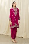 Buy_JAYANTI REDDY_Pink Silk Embroidery Aari Round Floral Tunic Dhoti Pant Set  _Online_at_Aza_Fashions