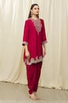 Buy_JAYANTI REDDY_Red Silk Embroidery Aari Round Scallop Hem Tunic Set  _Online_at_Aza_Fashions