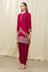 Buy_JAYANTI REDDY_Red Silk Embroidery Aari And Sequin Round Tunic Dhoti Pant Set  _Online_at_Aza_Fashions