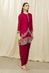 Shop_JAYANTI REDDY_Red Silk Embroidery Aari And Sequin Round Tunic Dhoti Pant Set  _Online_at_Aza_Fashions