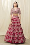 JAYANTI REDDY_Red And Raw Embroidery Scallop Pattern Bridal Lehenga Set  _Online_at_Aza_Fashions