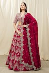 Buy_JAYANTI REDDY_Red And Raw Embroidery Scallop Pattern Bridal Lehenga Set  