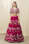 JAYANTI REDDY_Pink And Raw Embroidery Aari V Neck Bridal Lehenga Set  _Online_at_Aza_Fashions