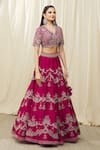 Shop_JAYANTI REDDY_Pink And Raw Embroidery Aari V Neck Bridal Lehenga Set  _Online_at_Aza_Fashions