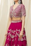 JAYANTI REDDY_Pink And Raw Embroidery Aari V Neck Bridal Lehenga Set  _at_Aza_Fashions