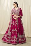 Buy_JAYANTI REDDY_Pink And Raw Embroidery Aari V Neck Bridal Lehenga Set  _at_Aza_Fashions