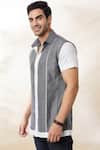 Buy_Seven_Grey Cotton Plain Half Sleeve Two Tone Shirt For Men_Online_at_Aza_Fashions