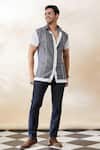 Seven_Grey Cotton Plain Half Sleeve Two Tone Shirt For Men_at_Aza_Fashions
