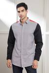 Seven_Grey Cotton Plain Two Tone Shirt _Online_at_Aza_Fashions