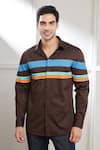 Seven_Brown Cotton Sateen Plain Retrospect Contrast Panel Shirt _Online_at_Aza_Fashions