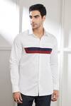 Buy_Seven_White Cotton Sateen Plain Perspective Constrast Panel Shirt _Online_at_Aza_Fashions