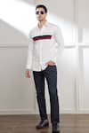 Seven_White Cotton Sateen Plain Perspective Constrast Panel Shirt _at_Aza_Fashions