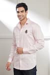 Buy_Seven_Pink Cotton Sateen Placement Embroidery Motif Pintuck Pattern Shirt _Online_at_Aza_Fashions