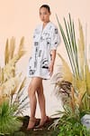 Buy_Shahin Mannan_White Gaberdine Airmail Puff Sleeve Jacket Dress_Online_at_Aza_Fashions