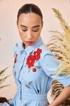 Buy_Shahin Mannan_Blue Double Crepe Blooming Flowers Button Down Dress_Online_at_Aza_Fashions