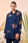 Shop_Shahin Mannan_Blue Poplin Star Splashes Shirt And Pant Set_Online_at_Aza_Fashions