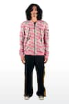 Theorem_Pink Cotton Knits Camouflaged Bomber Jacket  _Online_at_Aza_Fashions