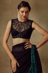 Buy_Shilpi Gupta_Black Blouse Net, Saree Pure Georgette Beads And Cutdana, Printed Border With_Online_at_Aza_Fashions
