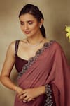 Shilpi Gupta_Wine Saree Silk Georgette And Blouse Viscose Ombre Lehenga With  _Online_at_Aza_Fashions