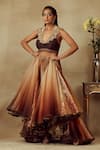 Buy_Shilpi Gupta_Brown Blouse Raw Silk Embroidery Thread Collared Ombre Waistband Skirt Set _Online_at_Aza_Fashions