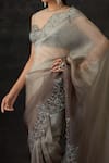 Shilpi Gupta_Grey Saree Silk Organza Embroidery Thread And Border With Blouse  _Online_at_Aza_Fashions