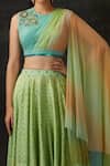 Shilpi Gupta_Green Blouse  Soft Net, Skirt  Modal Satin Floral, Hand Embroidered And Set _Online_at_Aza_Fashions