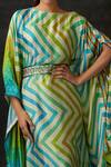 Shilpi Gupta_Multi Color Modal Satin Floral, Sequins, Beads, Chevron Printed Kaftan With Belt_Online_at_Aza_Fashions
