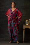 Buy_Shilpi Gupta_Red Armani Satin Printed Geometric V Neck Maxi Dress _Online_at_Aza_Fashions