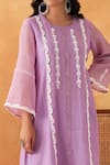 Shipraa Grover_Purple Mul Cotton Embroidered Resham Round Luna Kurta And Pant Set _at_Aza_Fashions