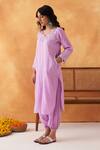 Shipraa Grover_Purple Chanderi, Cotton Embroidery Round Neck Noor Kurta And Pant Set _Online_at_Aza_Fashions